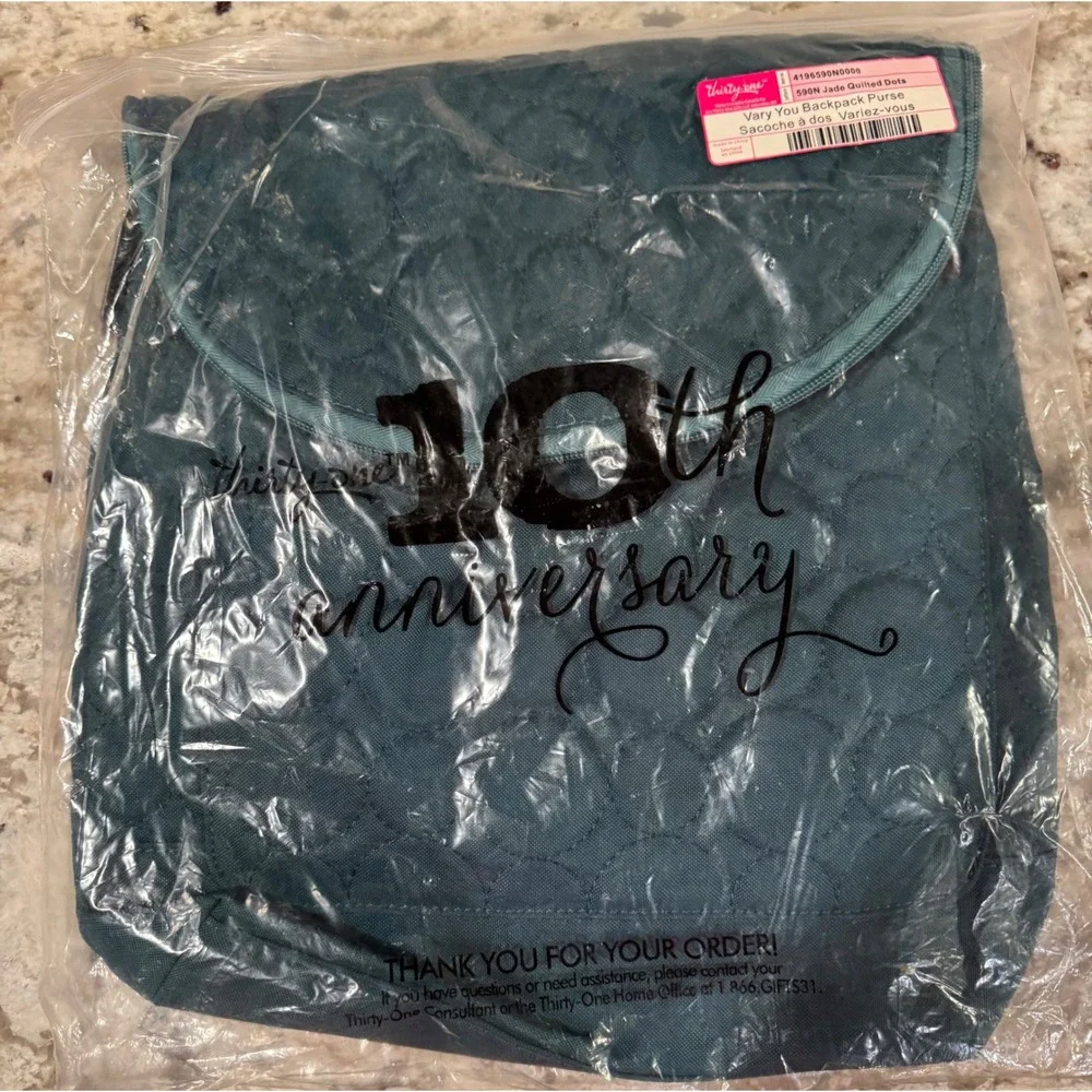Thirty-One Vary You Backpack Purse Jade Quilted Dots Convertible Crossbody Bag